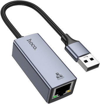Адаптер Hoco UA37 USB Type-A - RJ45 (0.12 м, металлик)