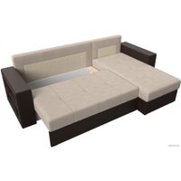 Угловой диван Лига диванов Дубай лайт правый 114194 (рогожка бежевый/экокожа коричневый)