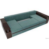 П-образный диван Лига диванов Майами 103045 (велюр/экокожа, бирюзовый/коричневый)