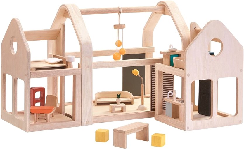 

Кукольный домик Plan Toys Двухсекционный с мебелью 7611