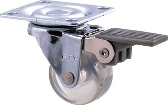 Колесо мебельное GTV 35мм полиуретановое на металлической площадке со стопом (прозрачный)