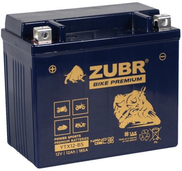 Мотоциклетный аккумулятор Zubr Premium YTX12-BS L+ (12 А·ч)