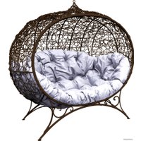 Садовый диван M-Group Улей на ножках 11220209 (коричневый ротанг/серая подушка)