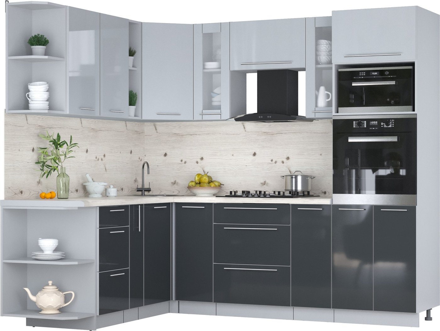 

Готовая кухня Интерлиния Мила Пластик 1.88x2.4 LV (туманный глянец/антрацит/бискайская сосна)