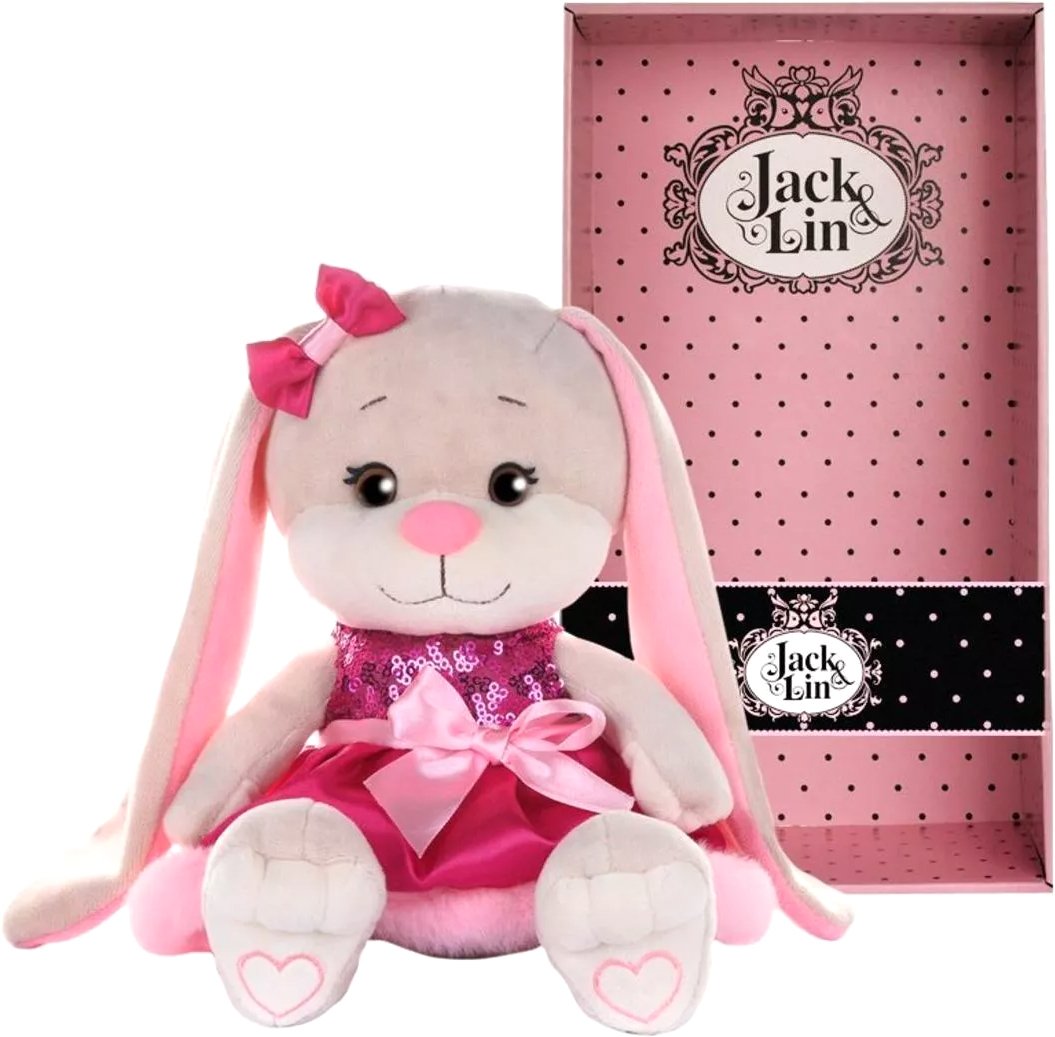 

Классическая игрушка Jack&Lin Зайка в розовом платьице с пайетками и мехом JL-254-20