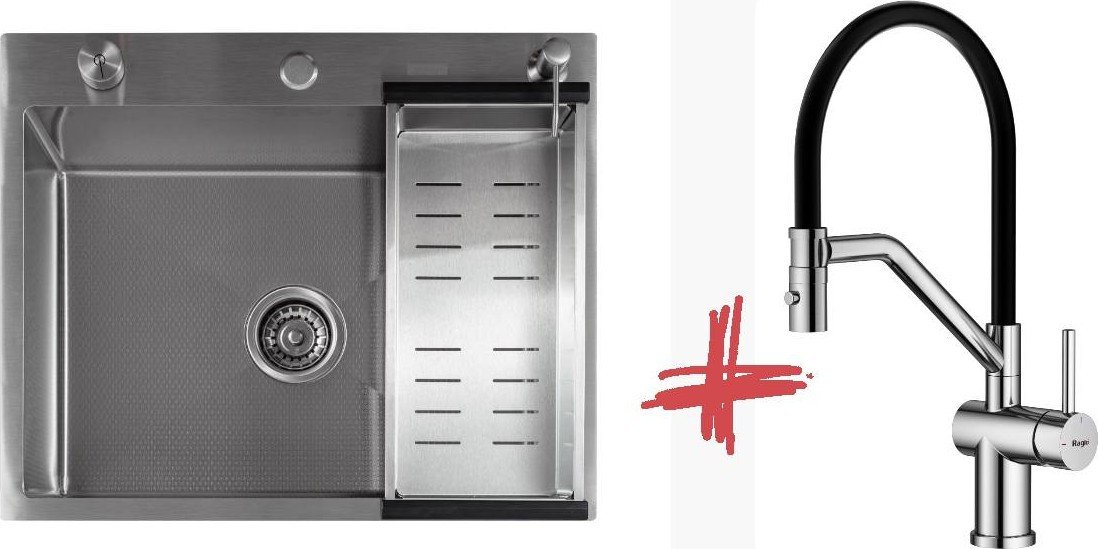 Кухонная мойка Futur FK 5550 Eco Embossing Pop-up Mixer plus R86.41.05 (Satin)