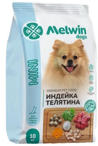 Сухой корм для собак Melwin для взрослых собак мелких пород с индейкой и телятиной 10 кг