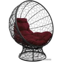 Кресло M-Group Кокос на подставке 11590402 (черный ротанг/бордовая подушка)