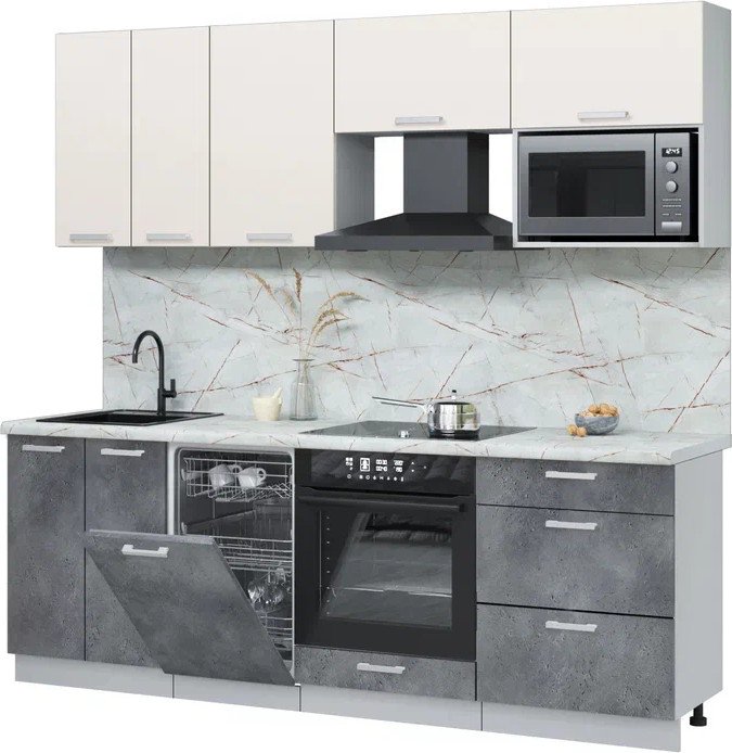 

Готовая кухня Интерлиния Мила Лайт 2.25-ПМ4 (персидский жемчуг/бетон портленд/серый каспий)