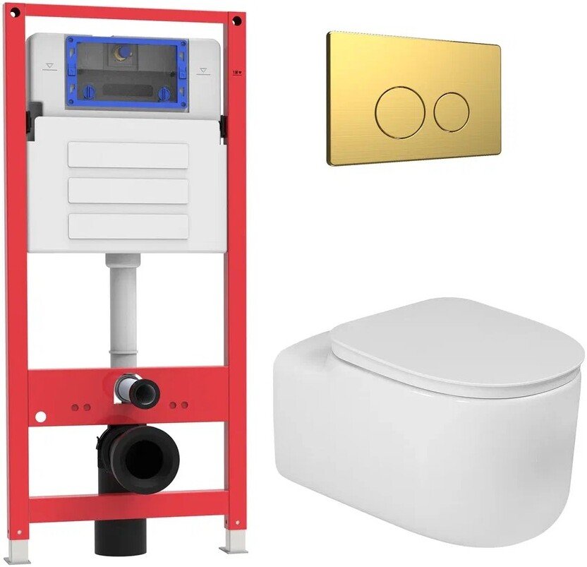 

Унитаз подвесной Oliveeka OL-MQ-003 + OL-G27 + OL-R22-BG (матовое золото)