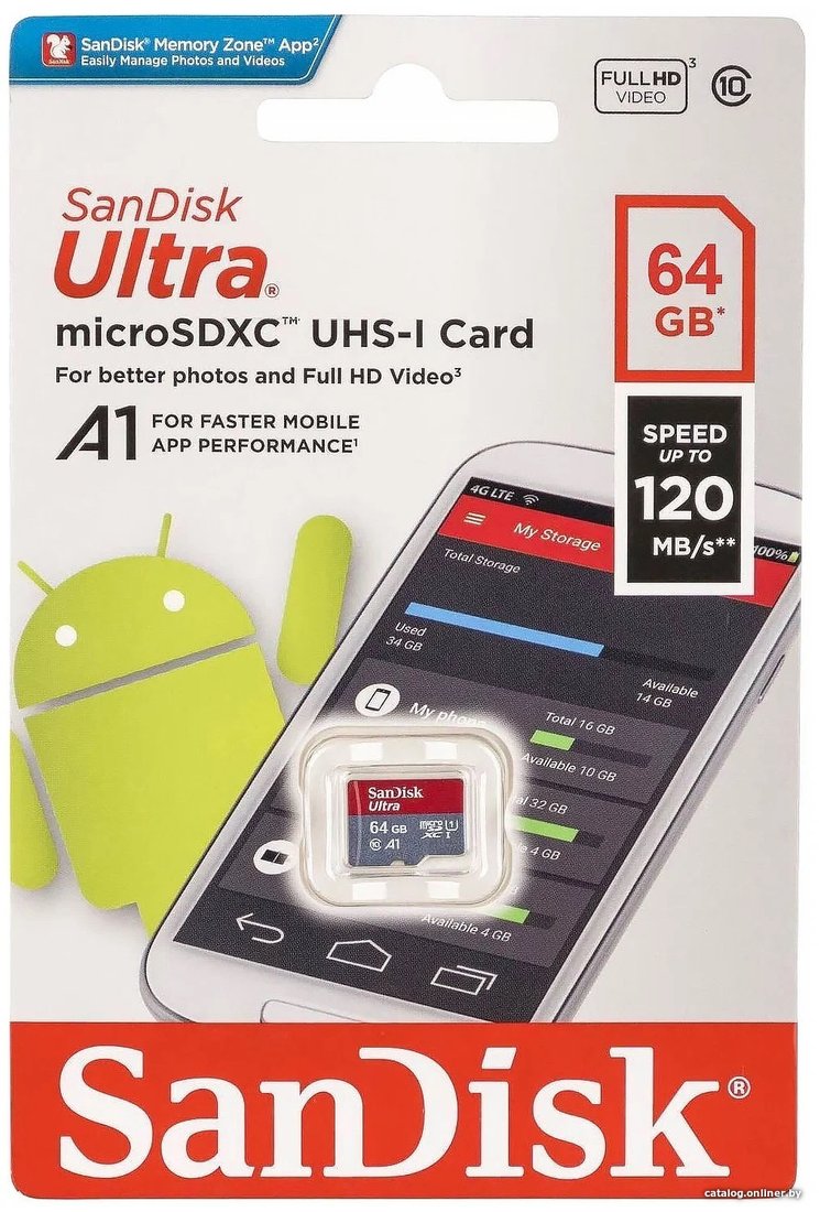 Карта памяти SanDisk Ultra microSDXC UHS-I 64GB SDSQUNC-064G-ZN3MN