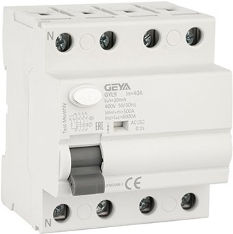 

Устройство защитного отключения GEYA GYL9 4P 40A 6 кА 30мА AC GYL94P40A30MA