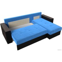 Угловой диван Лига диванов Дубай лайт правый 114162 (велюр голубой/экокожа черный)