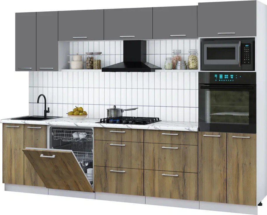 

Готовая кухня Интерлиния Мила Gloss 3.0-ПМ1 (дуб вотан/серый/белый гранит)