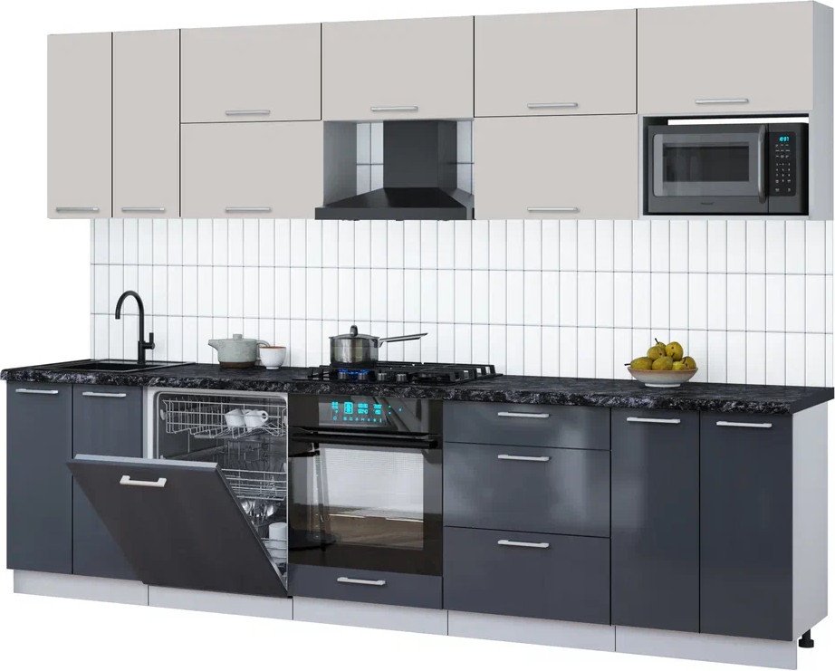 

Готовая кухня Интерлиния Мила Gloss 3.0-ПМ2 (асфальт глянец/кашемир/кастилло темный)