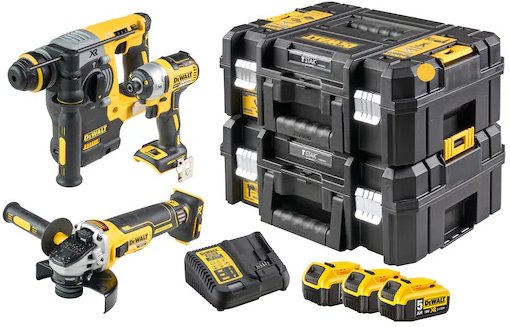 

DeWalt DCK305P3T (перфоратор, винтоверт, болгарка, 3 АКБ, кейс)