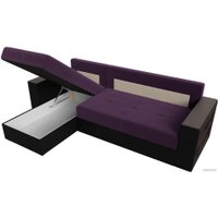 Угловой диван Лига диванов Дубай лайт левый (велюр фиолетовый/экокожа черный)