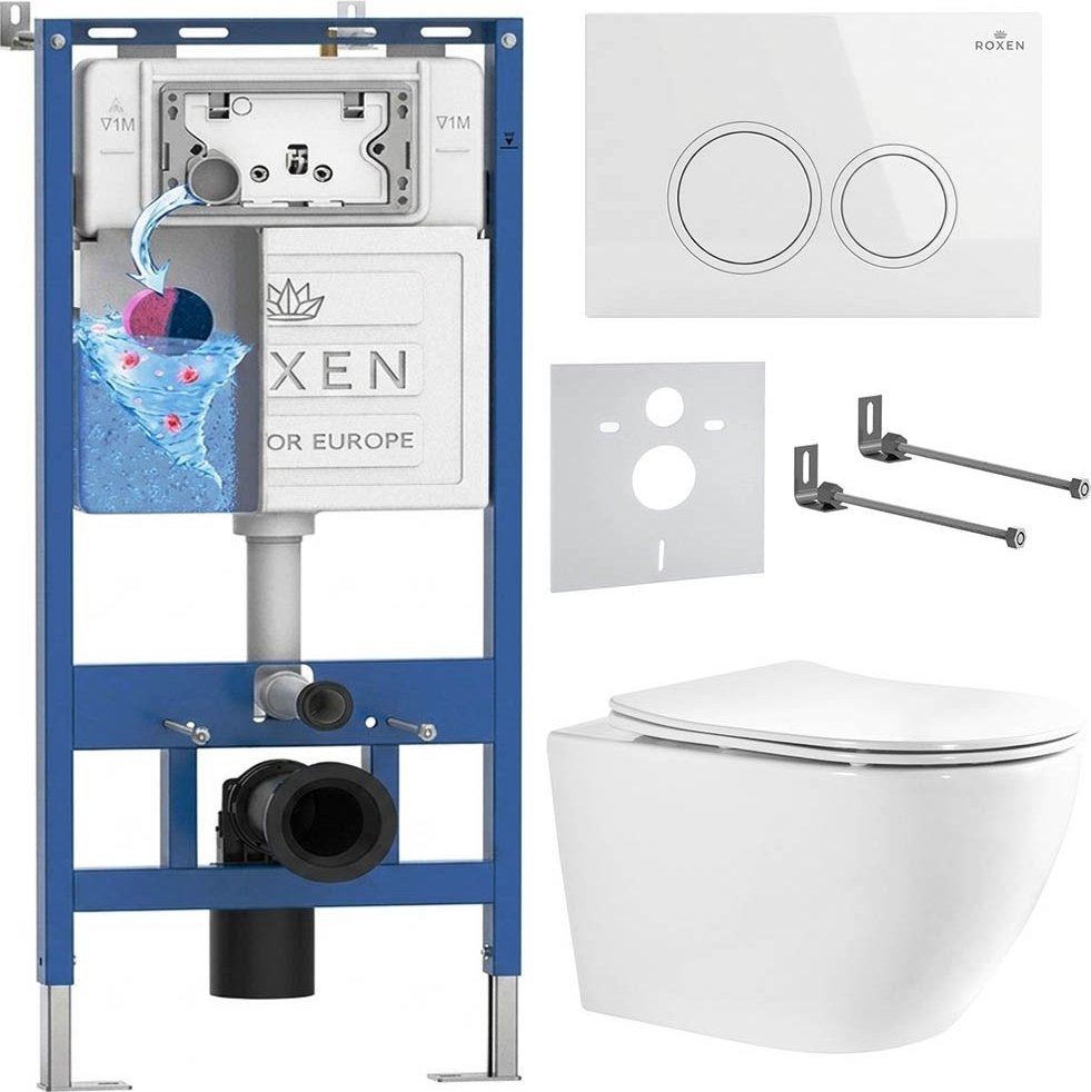 

Унитаз подвесной Roxen Antares Tornado Long в комплекте с инсталляцией StounFix Dual Fresh 6 в 1 868420 (кнопка: белый глянцевая)