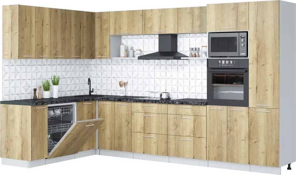 

Готовая кухня Интерлиния Мила Лайт 1.896х3.38 (дуб золотой/дуб золотой/кастилло темный)