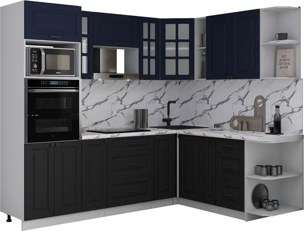 

Готовая кухня Интерлиния Мила Деко 1.88x2.4 PR (черный/индиго/белый гранит)