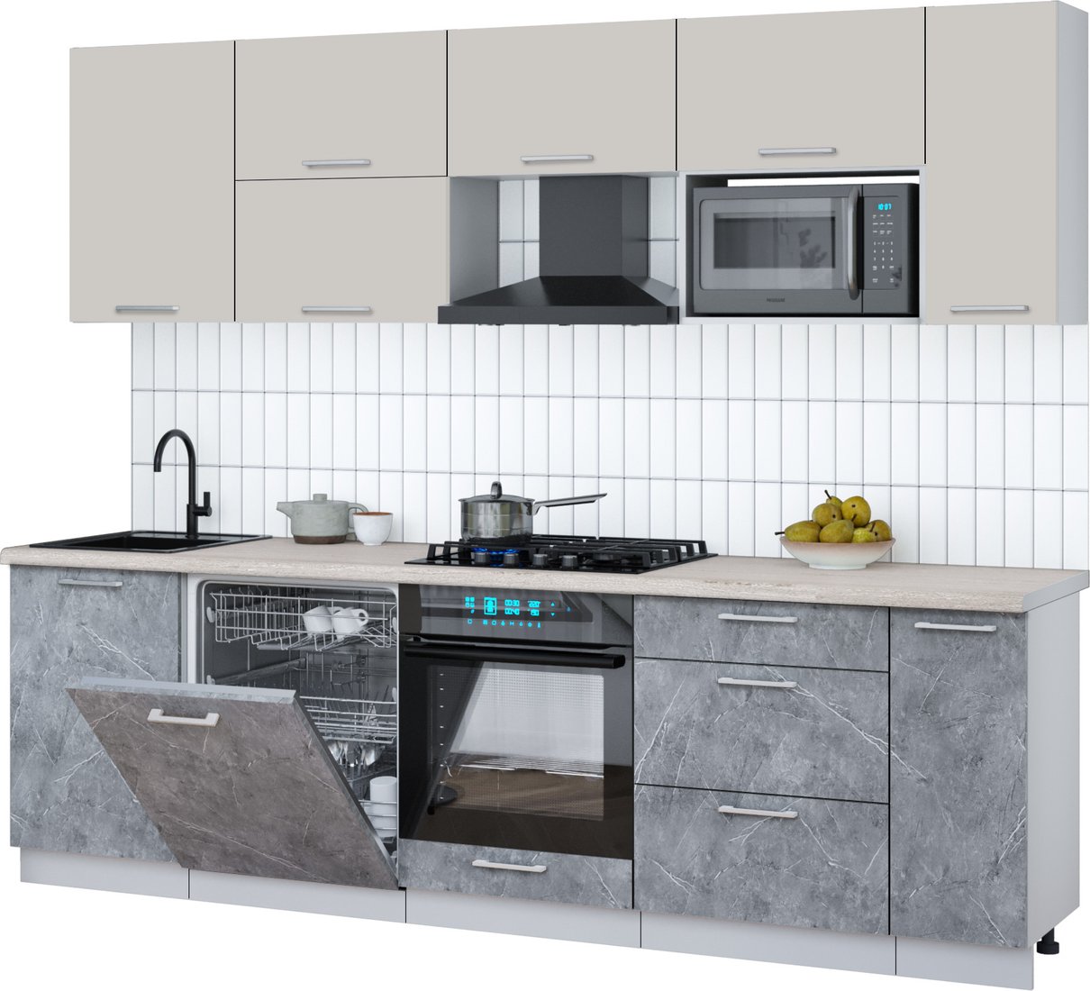 

Готовая кухня Интерлиния Мила Gloss 2.6-ПМ2 (керамика/кашемир/травертин серый)