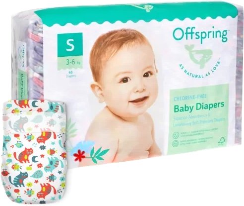 

Подгузники Offspring S 3-6 кг Котики (48 шт)
