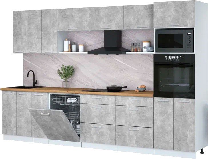 

Готовая кухня Интерлиния Мила Лайт 3.3-ПМ1-2 (бетон/бетон/дуб бунратти)