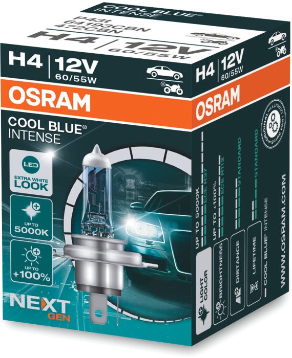 

Галогенная лампа Osram Cool Blue Intense Next Gen H4 64193CBN (картонная коробка, 1 шт)