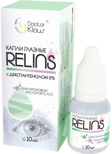 

Препараты для лечения заболеваний глаз и ушей Doctor Klaus Relins с декспантенолом 2 % и гиалуроновой кислотой 0.15 % 10 мл