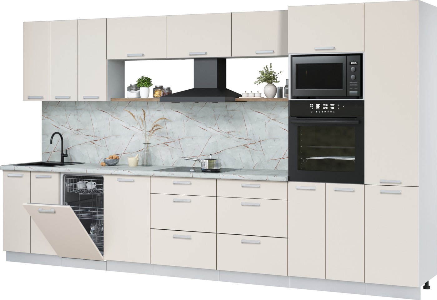 

Готовая кухня Интерлиния Мила Лайт 3.7-ПМ3 (персидский жемчуг/персидский жемчуг/серый каспий)