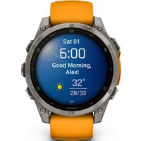 Умные часы Garmin Fenix 8 Sapphire, Titanium 47мм (светло-серый, оранжевый силиконовый ремешок)