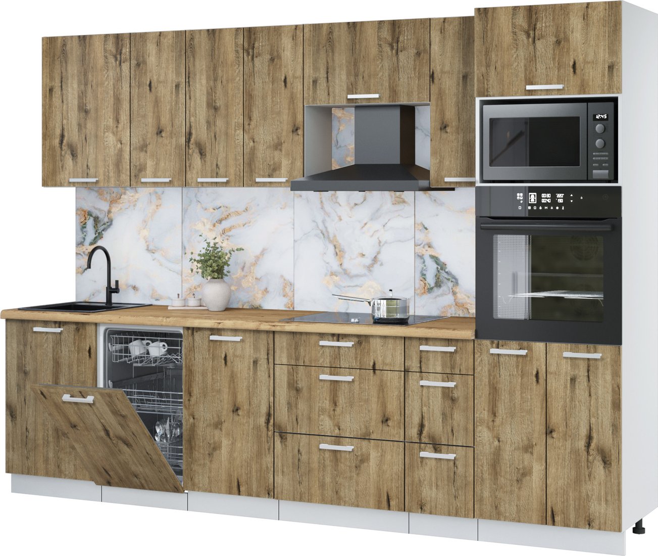 

Готовая кухня Интерлиния Мила Лайт 2.9-ПМ3 (дуб веллингтон/дуб веллингтон/дуб бунратти)