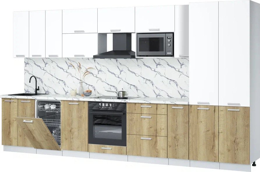 

Готовая кухня Интерлиния Мила Лайт 3.8-ПМ4 (белый платинум/дуб золотой/белый гранит)