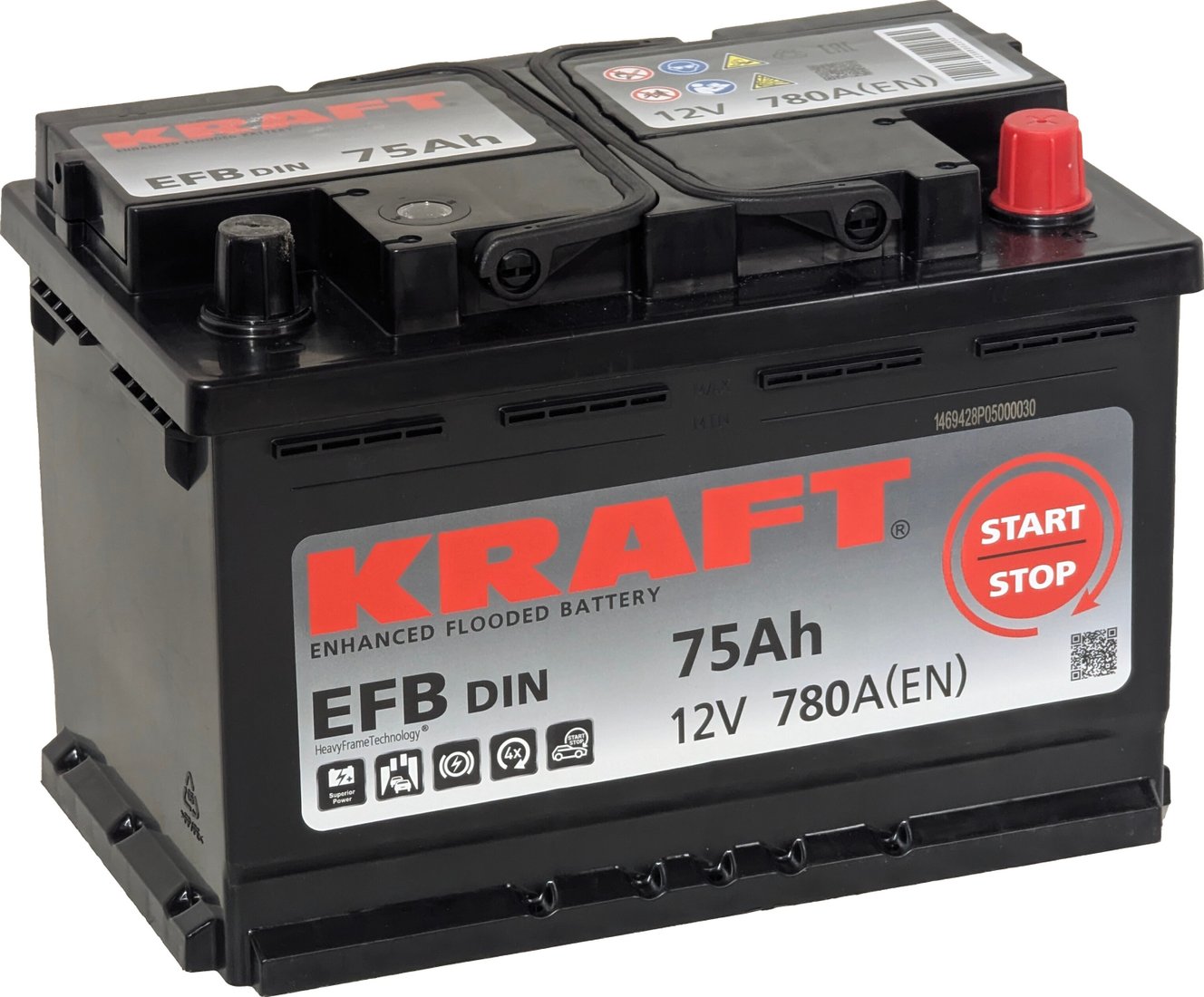 

Автомобильный аккумулятор KRAFT EFB R+ (75 А·ч)