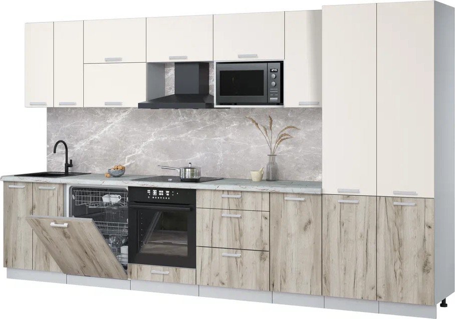 

Готовая кухня Интерлиния Мила Лайт 3.6-ПМ2 (персидский жемчуг/дуб серый/серый каспий)