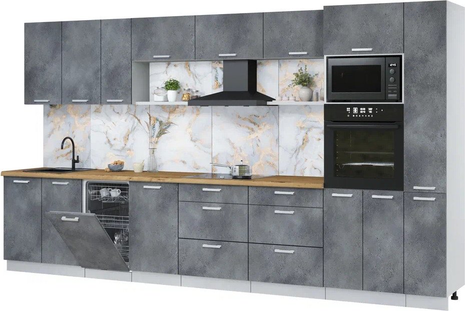 

Готовая кухня Интерлиния Мила Лайт 3.8-ПМ3 (бетон портленд/бетон портленд/дуб бунратти)