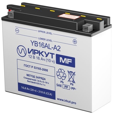 

Мотоциклетный аккумулятор Иркут YB16AL-A2 (16 А·ч)