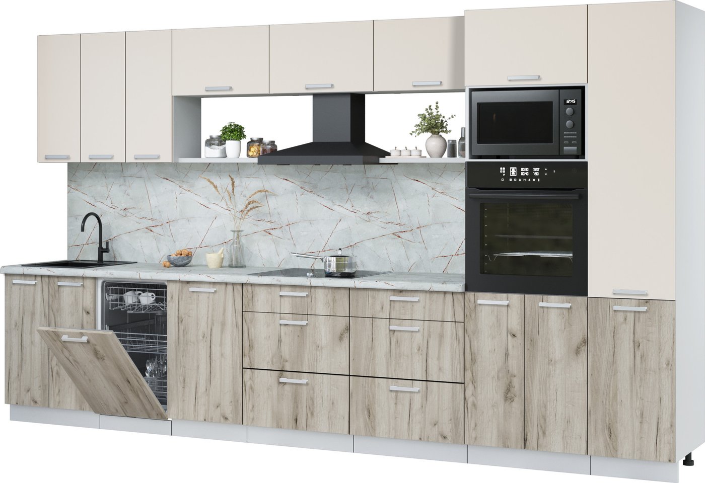 

Готовая кухня Интерлиния Мила Лайт 3.7-ПМ3 (персидский жемчуг/дуб серый/серый каспий)