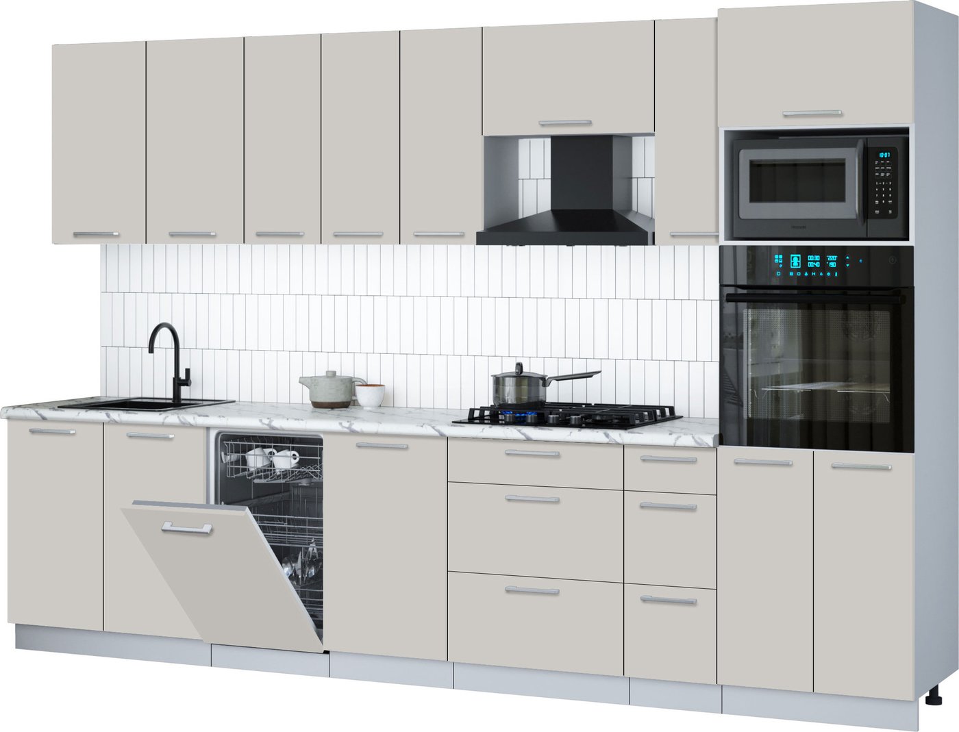 

Готовая кухня Интерлиния Мила Gloss 3.2-ПМ3 (кашемир/кашемир/белый гранит)