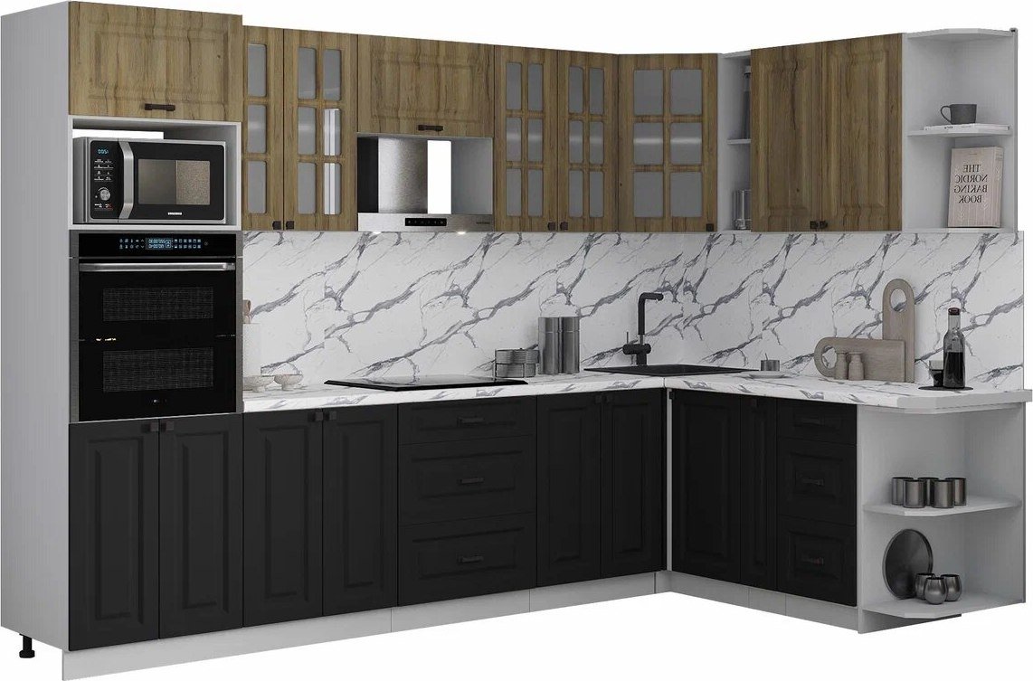 

Готовая кухня Интерлиния Мила Деко 1.88x3.0 PR (черный/дуб вотан/белый гранит)