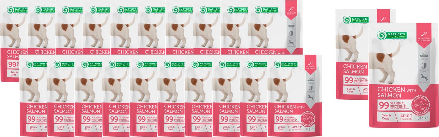 

Консервированный корм для собак Nature's Protection Skin and Coat Dog Adult с курицей, лососем NPUPF63660 22 шт