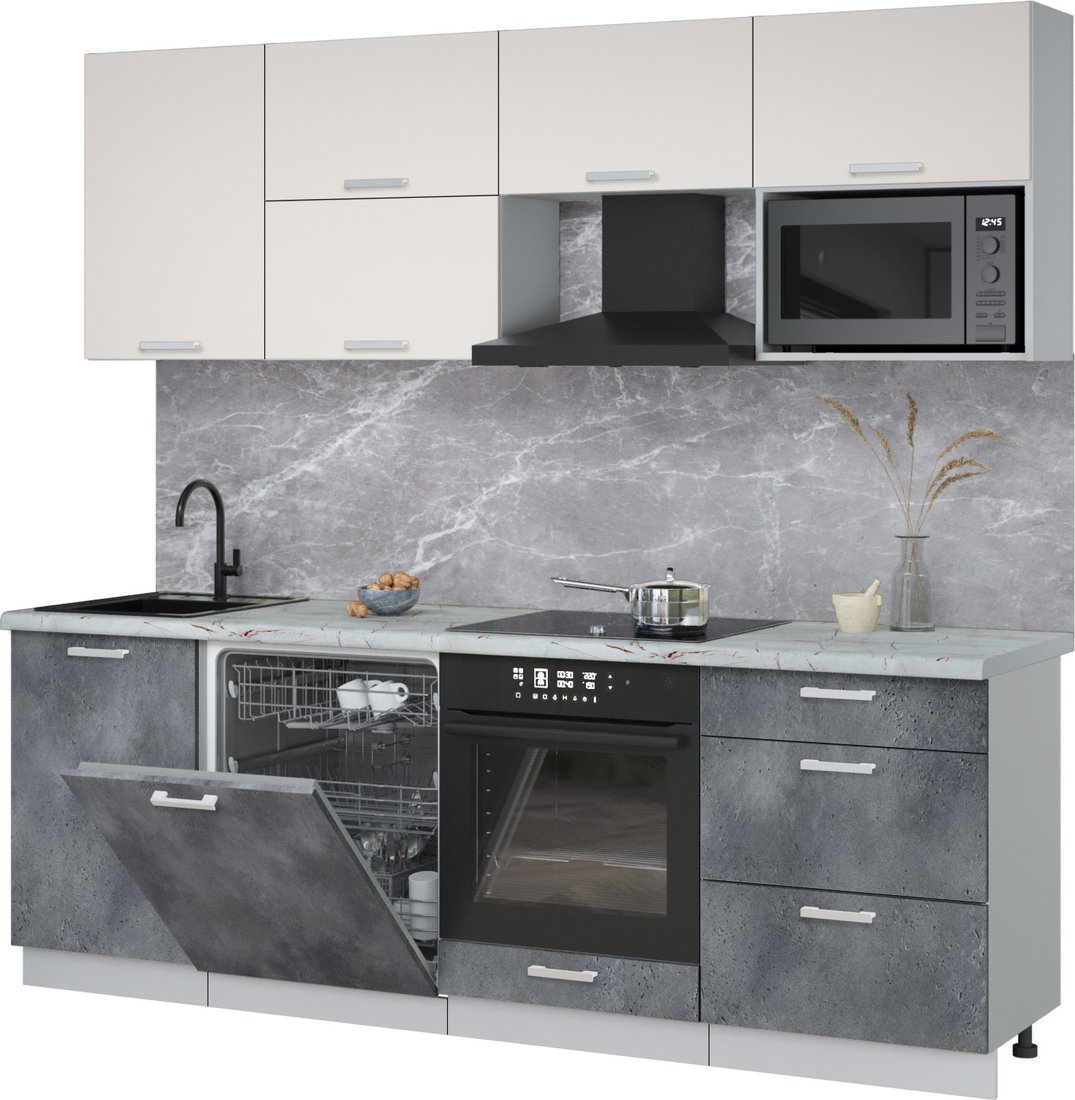 

Готовая кухня Интерлиния Мила Лайт 2.3-ПМ2 (персидский жемчуг/бетон портленд/серый каспий)