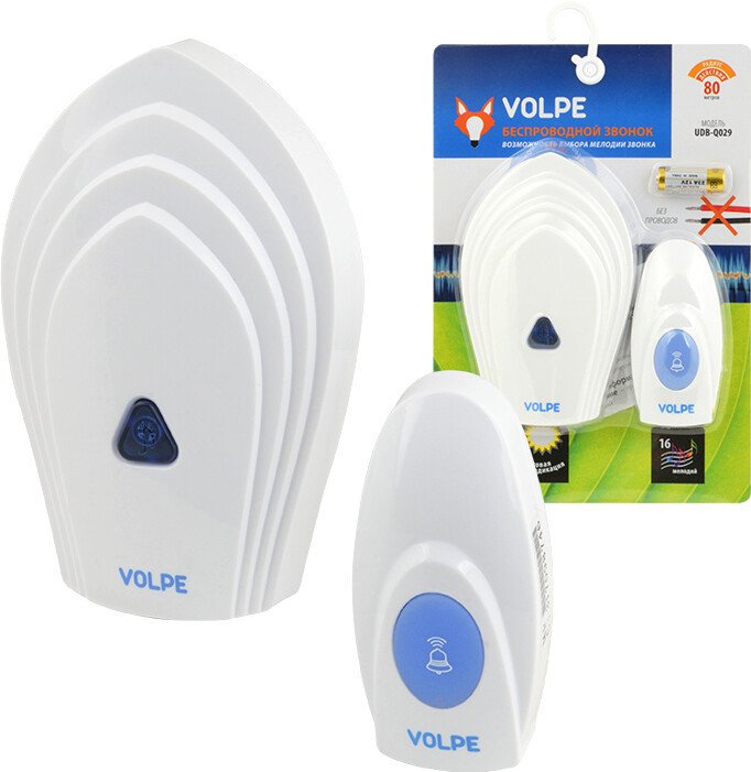 

Беспроводной дверной звонок Uniel Volpe UDB-Q029 W-R1T1-16S-80M-WH UL-00002405