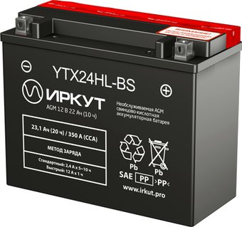 Мотоциклетный аккумулятор Иркут YTX24HL-BS (22 А·ч)