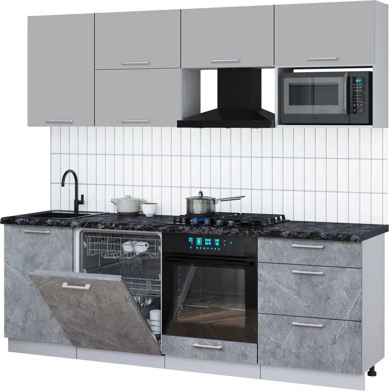 

Готовая кухня Интерлиния Мила Gloss 2.3-ПМ2 (керамика/грей/кастилло темный)