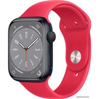 Умные часы Apple Watch Series 8 45 мм (алюминиевый корпус, полуночный/красный, спортивные силиконовые ремешки S/M + M/L)