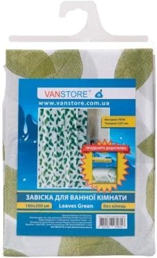Шторка-занавеска для ванны VanStore Leaves Green Peva 61003