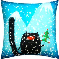 Декоративная подушка Matex Kotoklism. Кот с елкой 52-272 (черный/зеленый/синий)
