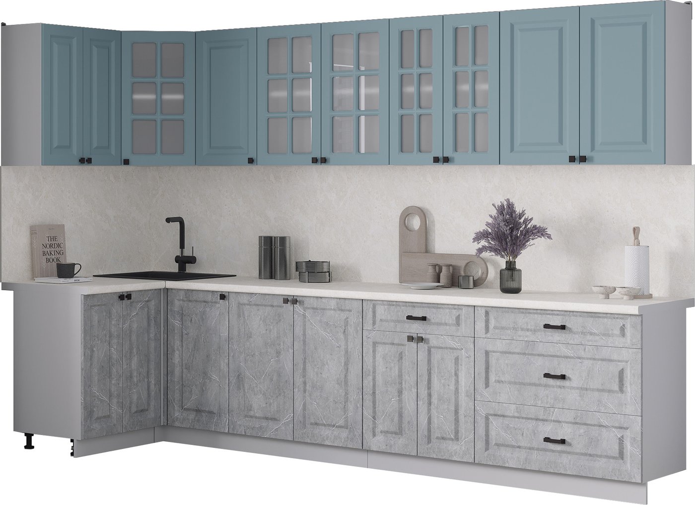 

Готовая кухня Интерлиния Мила Деко 1.2x3.2 (керамика/океан/опал светлый)