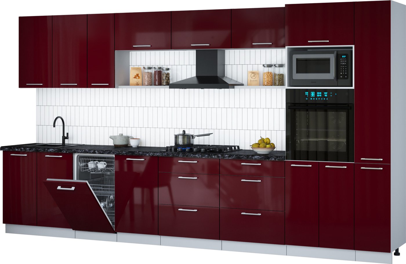 

Готовая кухня Интерлиния Мила Gloss 3.8-ПМ3 (бордовый глянец/бордовый глянец/кастилло темный)